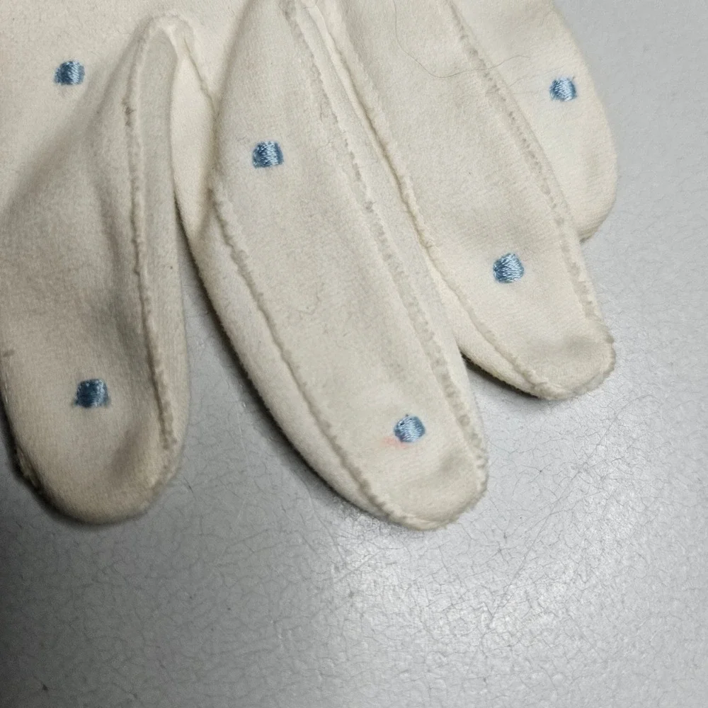 Viola Weinberger Vintage White‎ Cotton Gloves Blue Polka Dot Western Germany 6.5